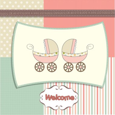 Baby shower announcement card with prams clipart