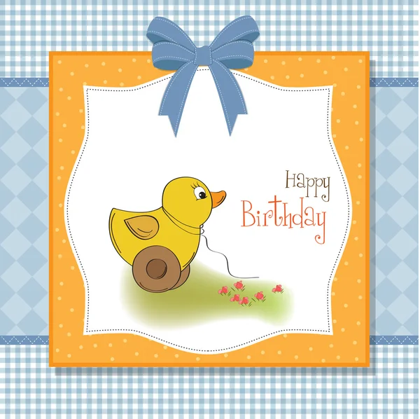Welcome baby card with duck toy — Stock Photo, Image