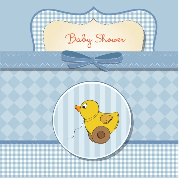 Välkommen baby kort med anka leksak — Stockfoto