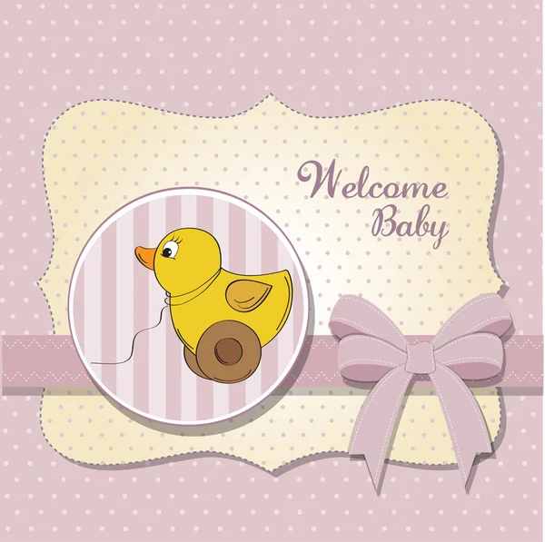Vítejte baby card s kachní hračkou — Stock fotografie