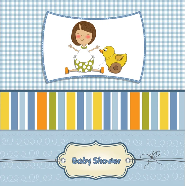 Cartão de saudação com bebê menina — Fotografia de Stock