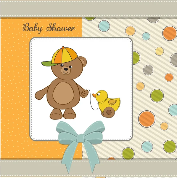 남자 아이 테디 베어와 귀여운 인사 카드 — 스톡 사진