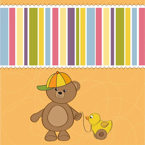 Cute greeting card with boy teddy bear — Stock Photo, Image