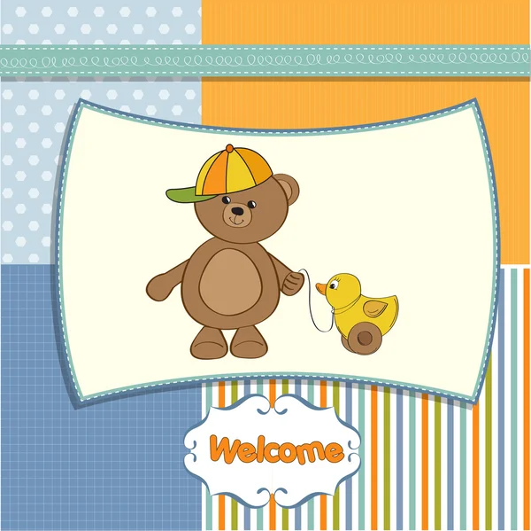 Cute greeting card with boy teddy bear — Stock Photo, Image