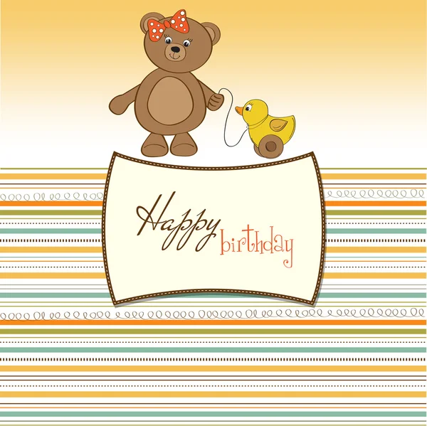 Cute greeting card with boy teddy bear — Stock Photo, Image