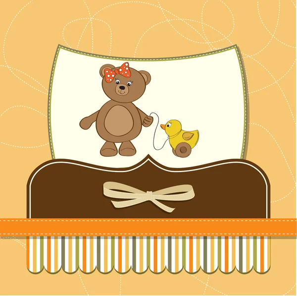 Bonito cartão de saudação com menino ursinho de pelúcia — Fotografia de Stock