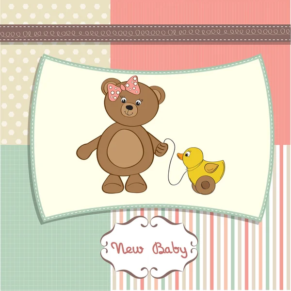 Niedliche Grußkarte mit Jungen-Teddybär — Stockfoto