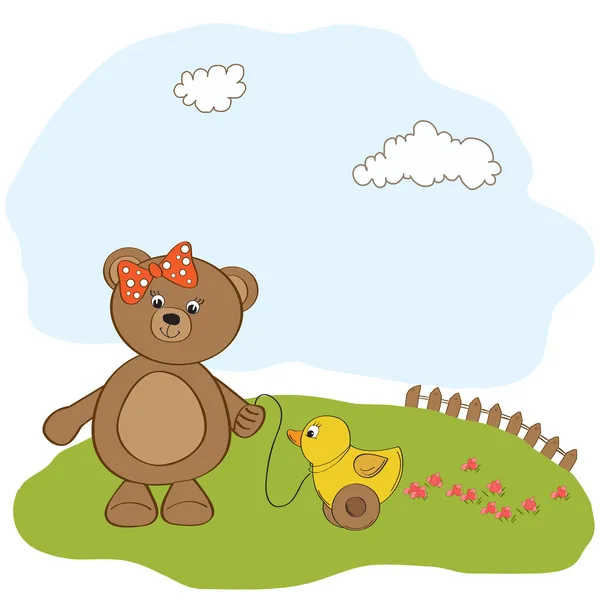 Carte de vœux mignon avec garçon ours en peluche — Photo