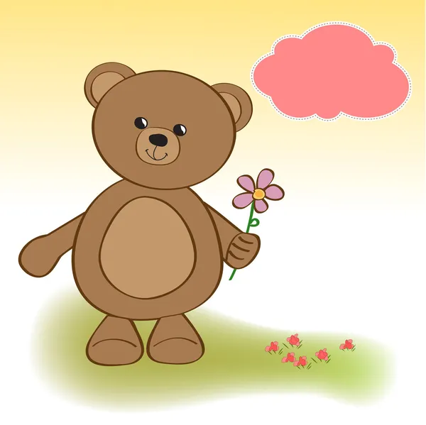 Cartão de aniversário feliz com ursinho e flor — Fotografia de Stock