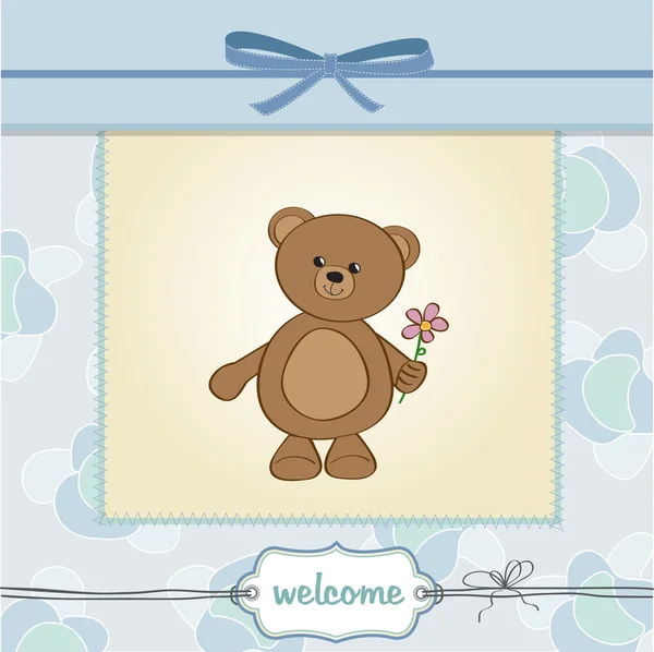 Personalisierbare Glückwunschkarte mit Teddybär und Blume — Stockfoto