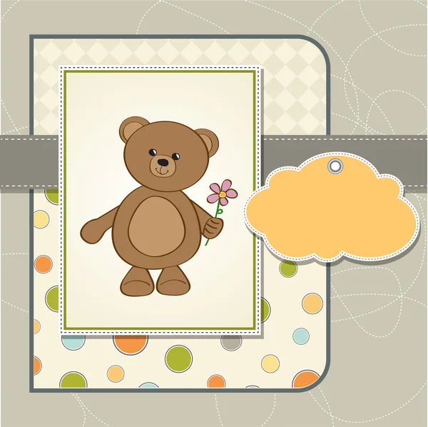 Προσαρμόσιμη χαρούμενα γενέθλια κάρτα με αρκουδάκι και λουλούδι — Φωτογραφία Αρχείου