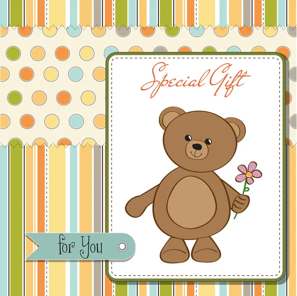 Настроювана щаслива листівка на день народження з плюшевим ведмедем і квіткою — стокове фото