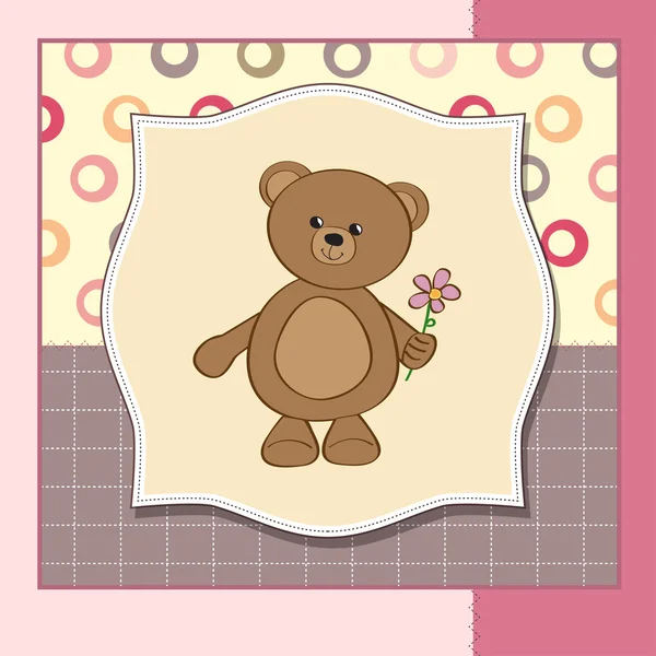 Customizable happy birthday card with teddy bear and flower — Stock Photo, Image