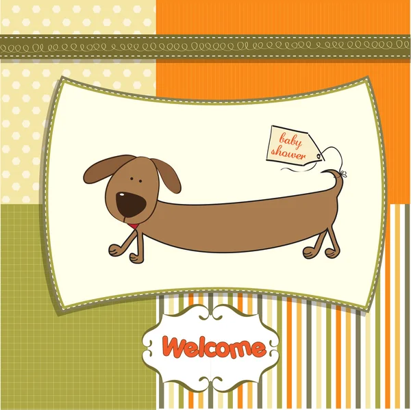 Funny baby shower card with long dog — Stock Photo, Image