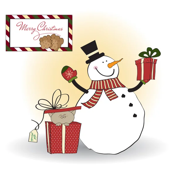 Biglietto di auguri natalizio con pupazzo di neve — Foto Stock