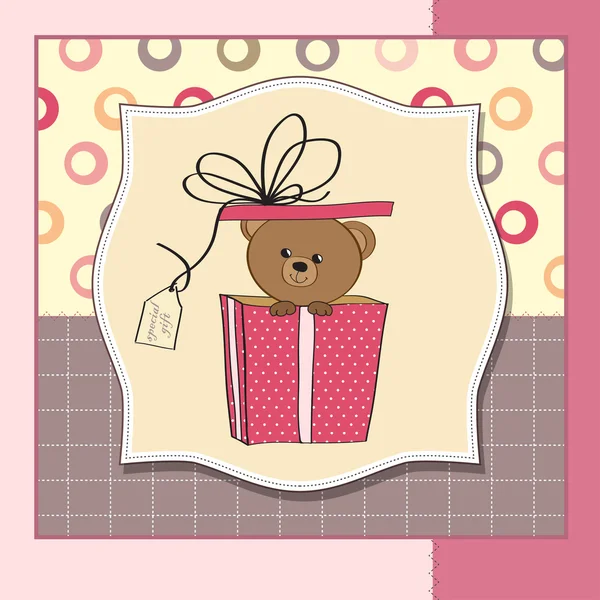 Urso de pelúcia bonito em uma caixa de presente — Fotografia de Stock