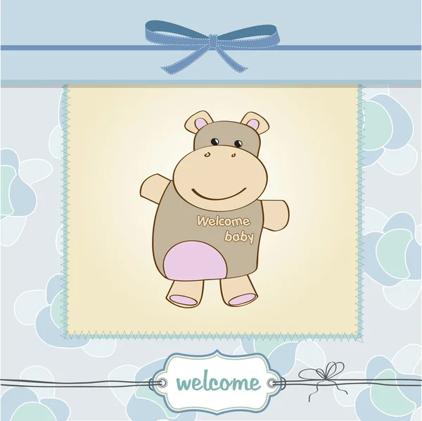 Kindliche Babyduschkarte mit Nilpferd-Spielzeug — Stockfoto