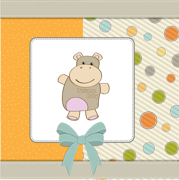 Kinderachtige baby douche kaart met hippo speelgoed — Stockfoto