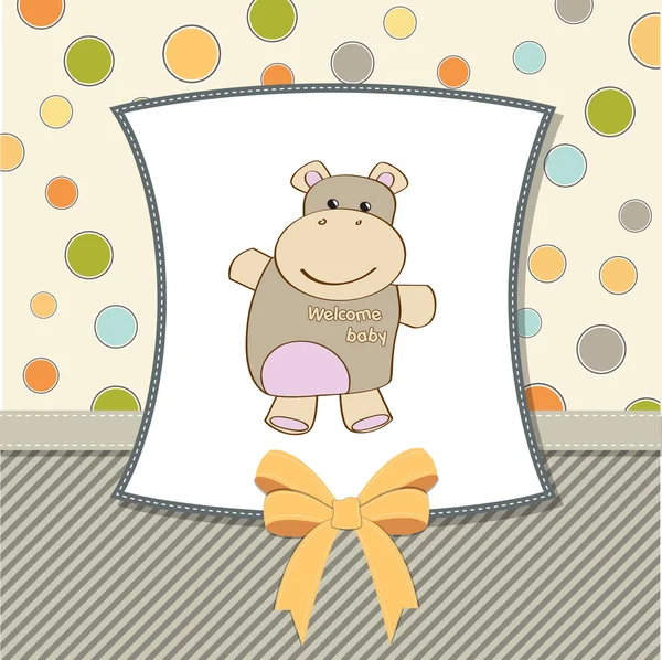 Cartão de chá de bebê infantil com brinquedo hipopótamo — Fotografia de Stock