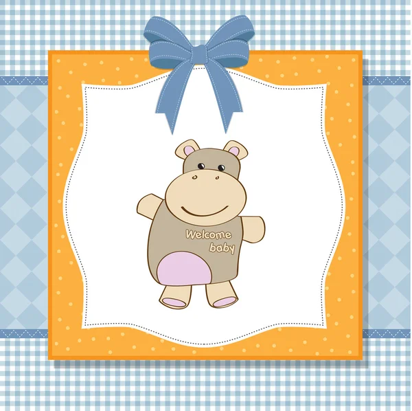 Tarjeta de ducha de bebé infantil con juguete hipopótamo — Foto de Stock