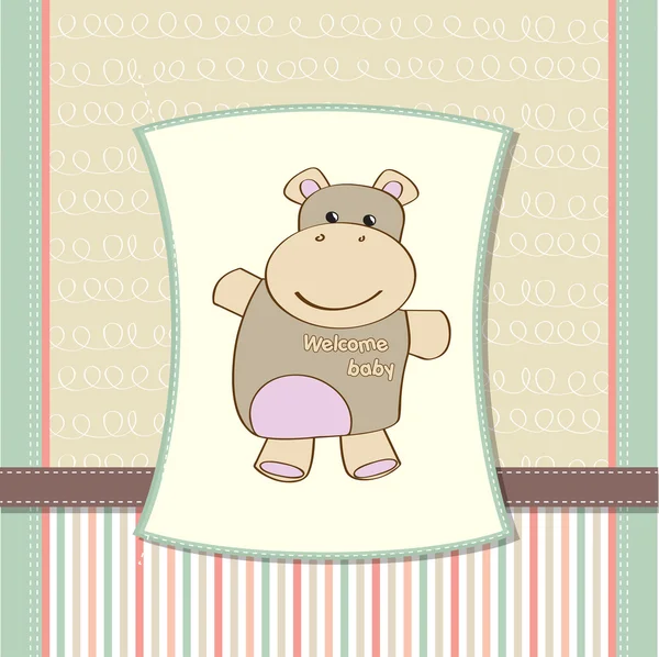 Cartão de chá de bebê infantil com brinquedo hipopótamo — Fotografia de Stock