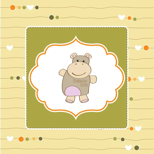 Kindliche Babyduschkarte mit Nilpferd-Spielzeug — Stockfoto
