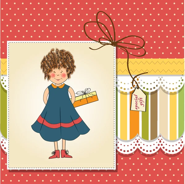 Girl with gift on Birthday card — Stock Photo, Image