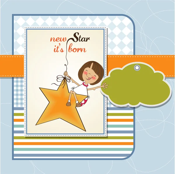 Yeni yıldız doğdu. Hoş geldin bebek kartı. — Stok fotoğraf