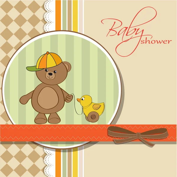 Tarjeta de ducha de bebé con lindo oso de peluche — Foto de Stock