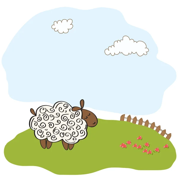 Roztomilé dítě přání s ovcemi — Stock fotografie