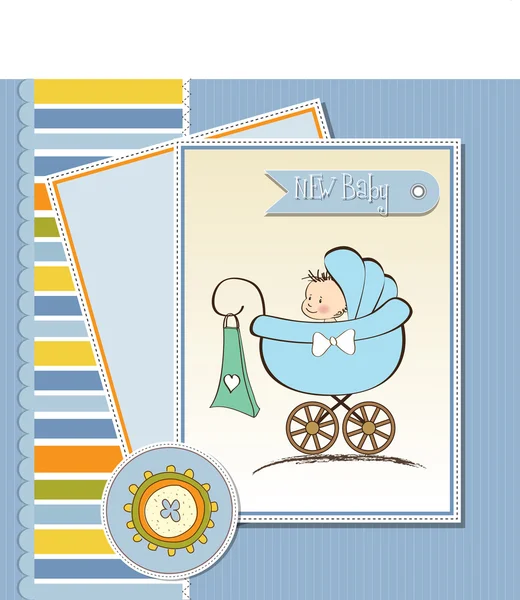 Tarjeta de anuncio del niño bebé con bebé y cochecito —  Fotos de Stock