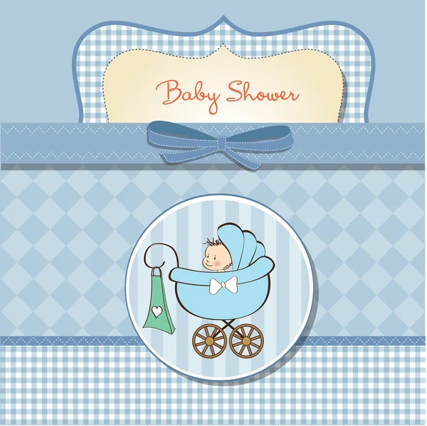 Baby-Ankündigungskarte mit Baby und Kinderwagen — Stockfoto