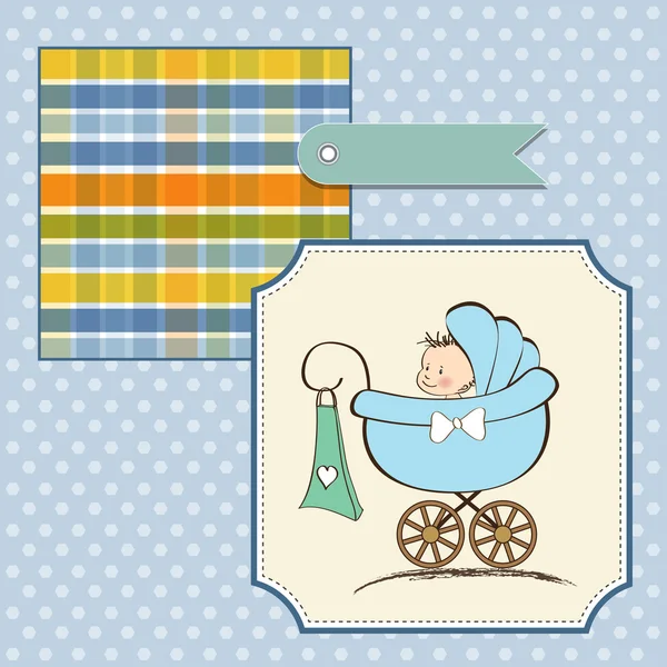 Scheda di annuncio bambino con bambino e carrozzina — Foto Stock