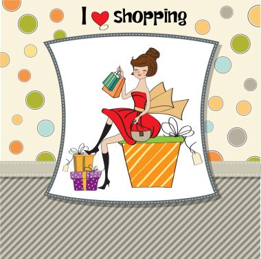Pretty young lady happy after shopping clipart