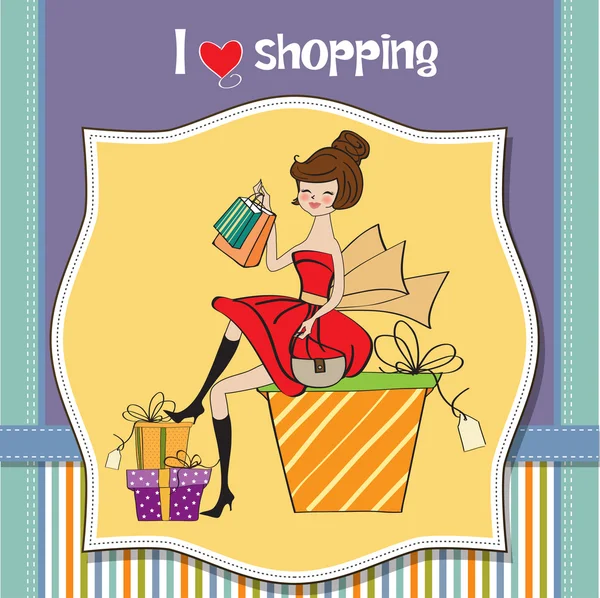 Pretty young lady happy after shopping — Stock Photo, Image