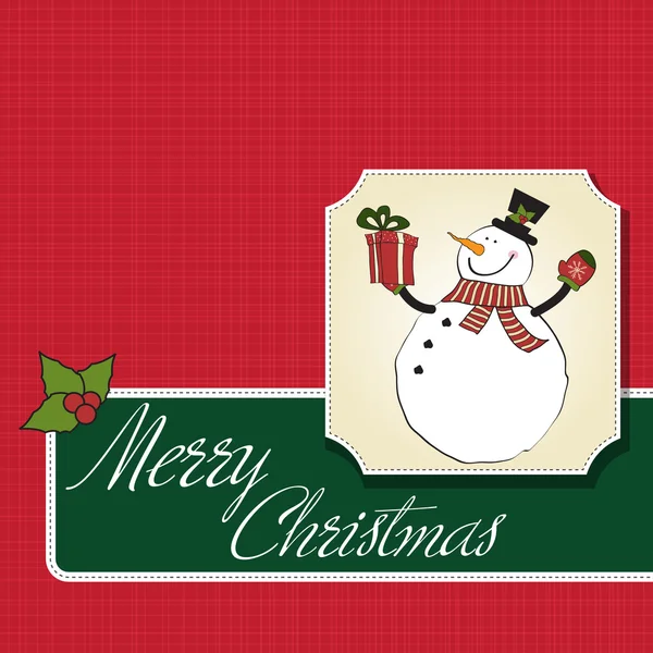 Χριστουγεννιάτικη ευχετήρια κάρτα με χιονάνθρωπο — Φωτογραφία Αρχείου
