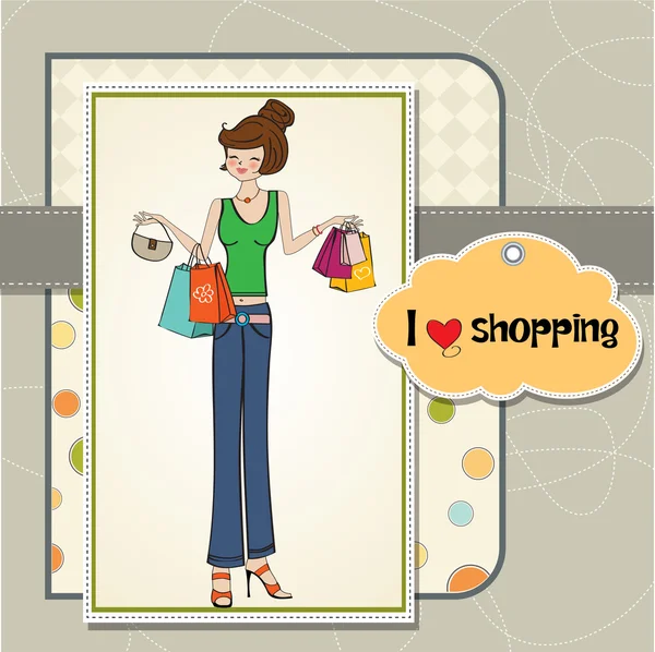 Pretty young lady at shopping — Stock Photo, Image