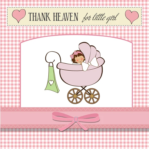 Cartão de saudação com bebê menina — Fotografia de Stock