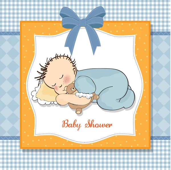Little baby boy sleep with his teddy bear toy — Stock Photo, Image