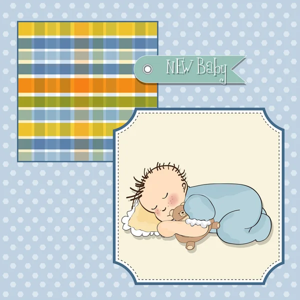 小さな赤ちゃんはテディベアのおもちゃで寝る — ストック写真