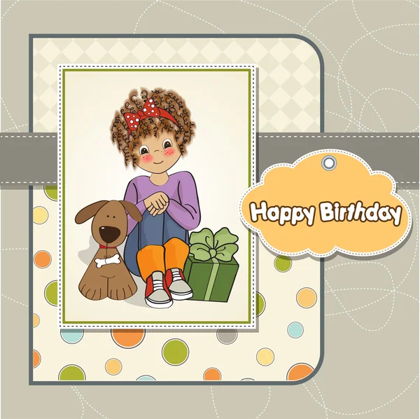 Szép kislány, a születésnapi üdvözlőkártya — Stock Fotó