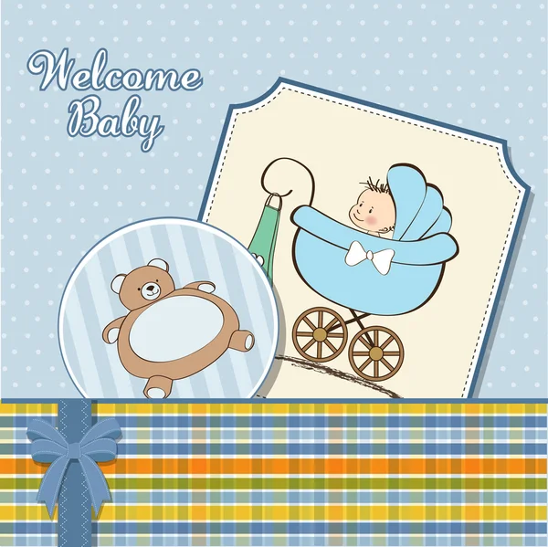 Bebek ve bebek arabalı bebek anonsu kartı — Stok fotoğraf
