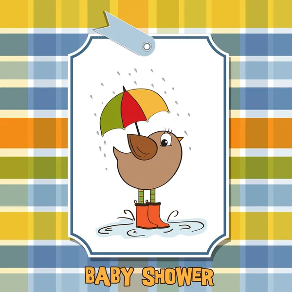 雨の中小さな鳥が立つベビーシャワーカード — ストック写真