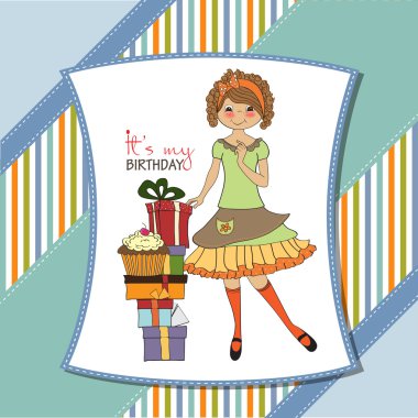 Pretty young girl with gift clipart