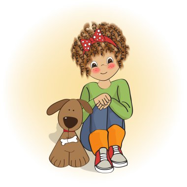 kıvırcık küçük kız ve köpeği