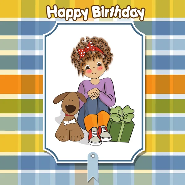 Födelsedag gratulationskort med söt liten flicka — Stockfoto