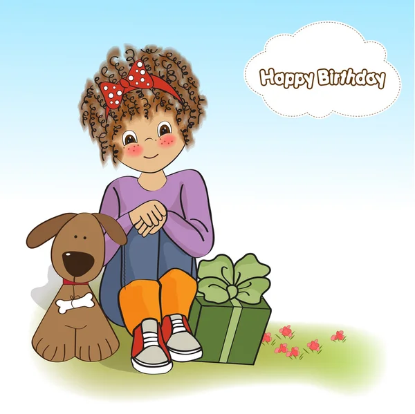 Birthday greeting card with pretty little girl — Stock Photo, Image