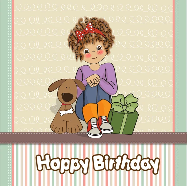 Birthday greeting card with pretty little girl — Stock Photo, Image