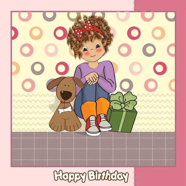 Cartão de aniversário com menina bonita — Fotografia de Stock