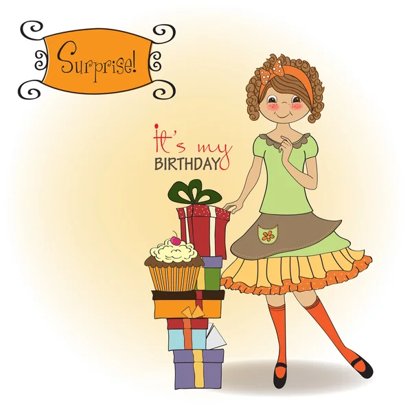 Pretty young girl with gift — Stock Photo, Image